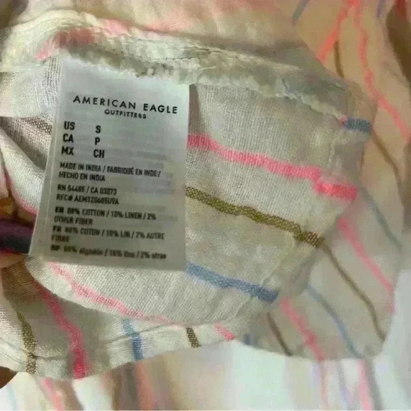 American Eagle Crop Tie Front Long Sleeve Stripe Linen Blend Top size Small - Picture 8 of 8